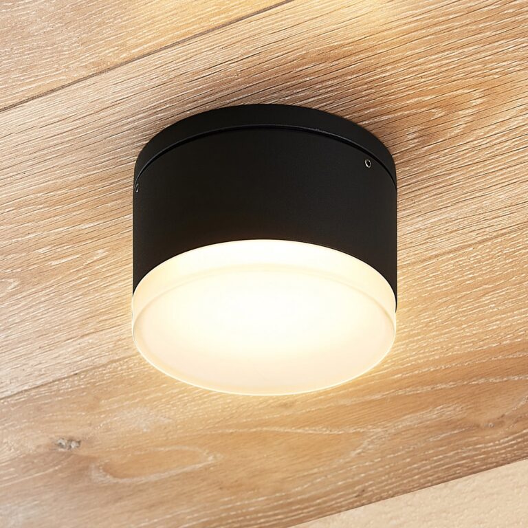 Mathea Round LED-udendørs loftlampe, mørkegrå – Lindby - Moderne - Metal - Rund