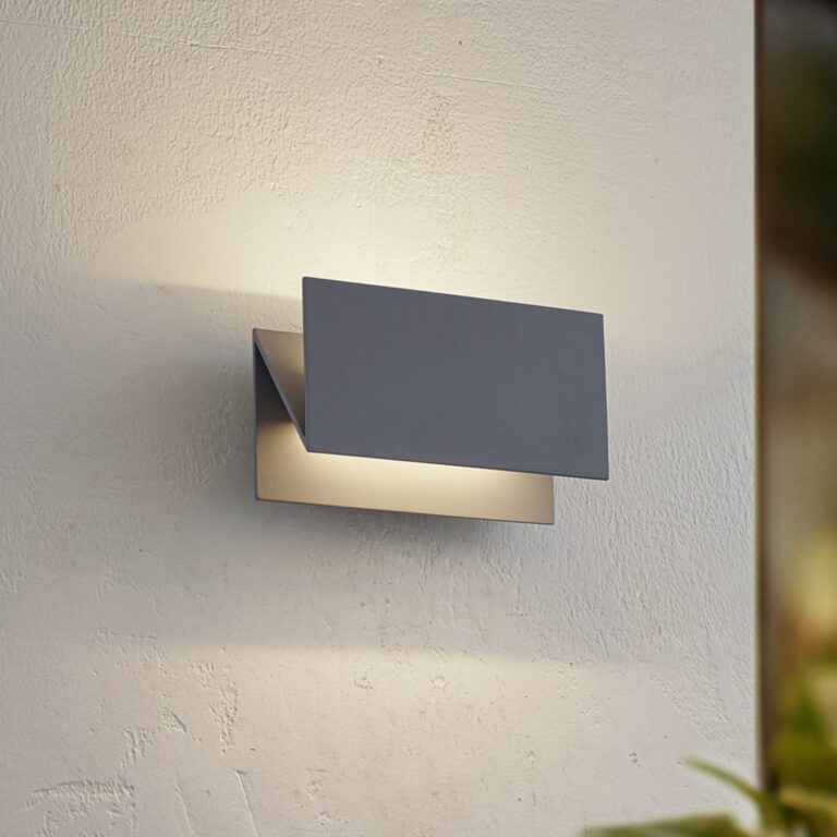 Meja udendørs LED-væglampe, grå, metal, 27 cm, IP54 – Lucande - Altan - Moderne - Aluminium - Kantet
