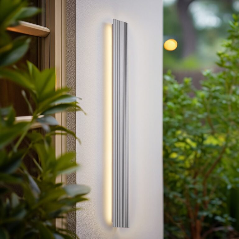 Melira udendørs LED-væglampe, lysegrå, længde 100 cm – Lucande - Terrasse - Moderne - Aluminium - Med én lyskilde