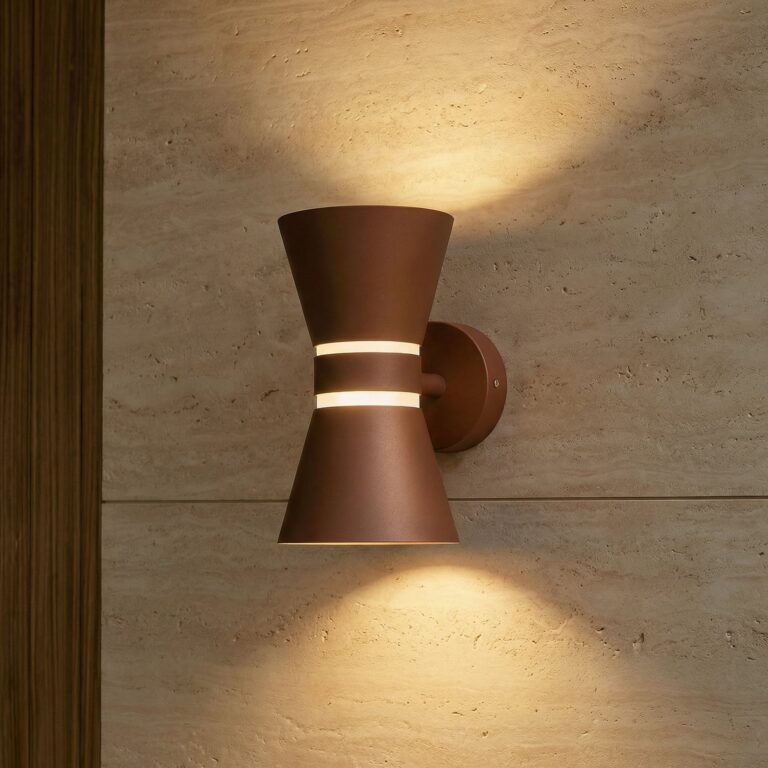 Meravi udendørs LED-væglampe, 2 lyskilder, IP44, brun, aluminium Lucande - Moderne - Med flere lyskilder