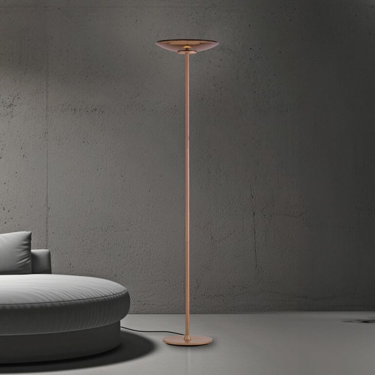 Moon LED-gulvlampe, bronze, ravfarvet glas (mørkt) – PURE PURE Moon - Stue - Moderne - Aluminium - Med skærm
