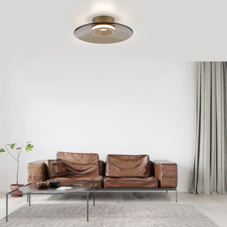 Moon LED-loftlampe i bronze, Ø 32 cm, ravfarvet glas (mørkt) – PURE PURE Moon - Stue - Moderne - Med skærm