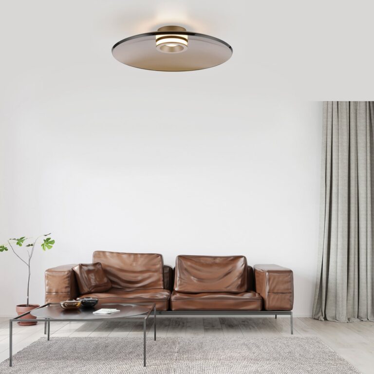 Moon LED-loftlampe i bronze, Ø 50 cm, ravfarvet glas (mørkt) – PURE PURE Moon - Stue - Moderne - Med skærm