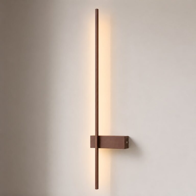 Natsumi LED-væglampe, 90 cm, aluminium, brun, metallisk – Lindby - Stue - Moderne - Kantet
