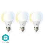 Nedis SmartLife LED-Pære | Wi-Fi | E27 | 806 lm | 9 W | Varm til kølig hvid | 2700 - 6500 K | Android / IOS | Pære | 3 stk.