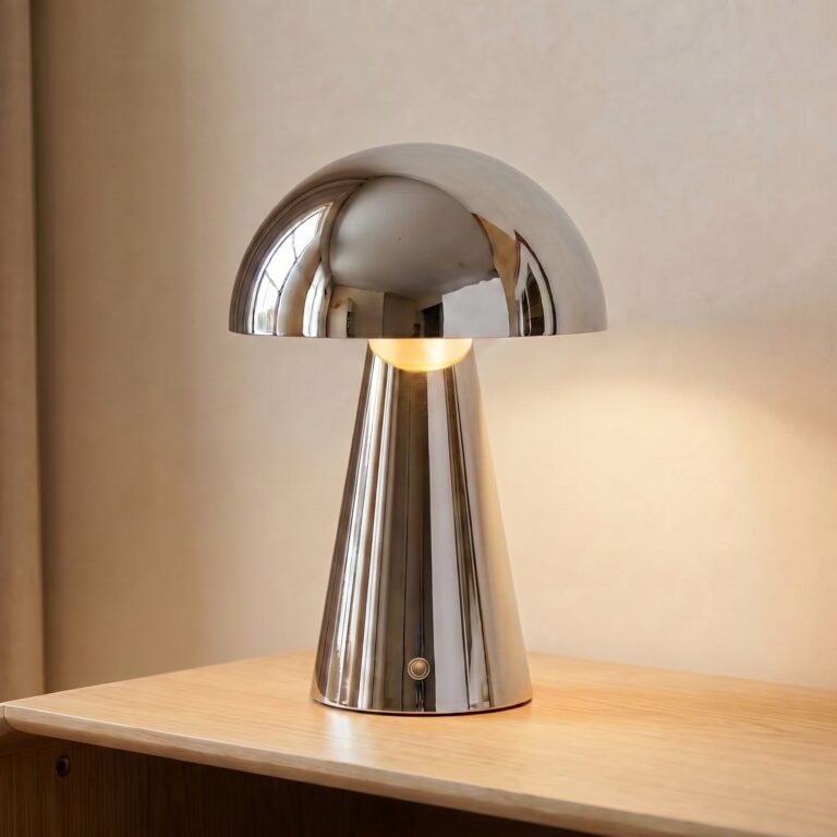 Nevijo LED-bordlampe med batteri, Ø 20 cm, USB, krom, dæmpbar – Lindby - Stue - Moderne - Metal - Med én lyskilde