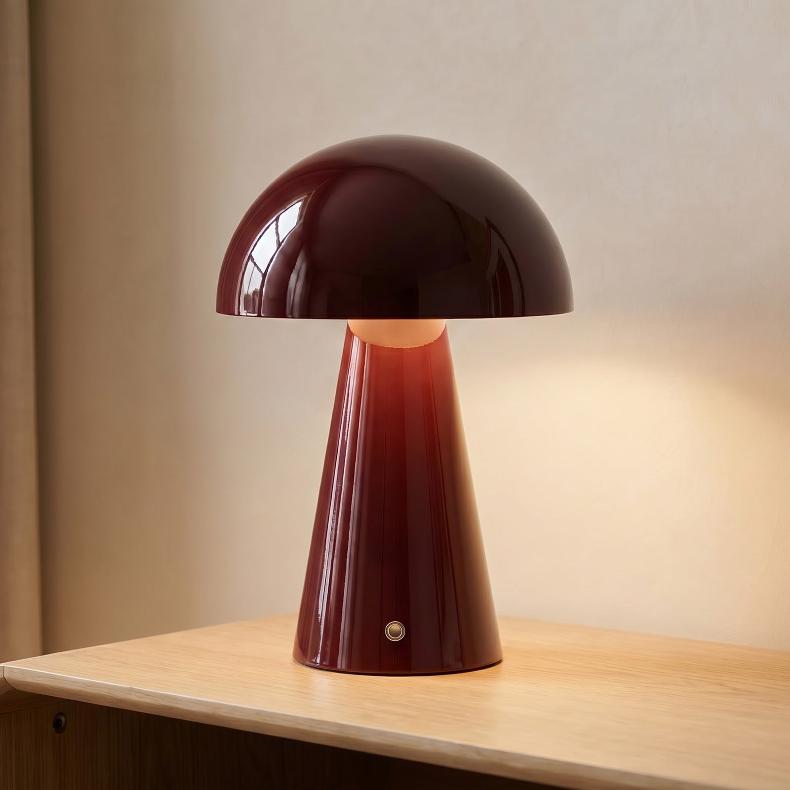 Nevijo LED-bordlampe med batteri, USB, dæmpbar, Ø 20 cm, mørkerød – Lindby - Stue - Moderne - Metal - Med én lyskilde