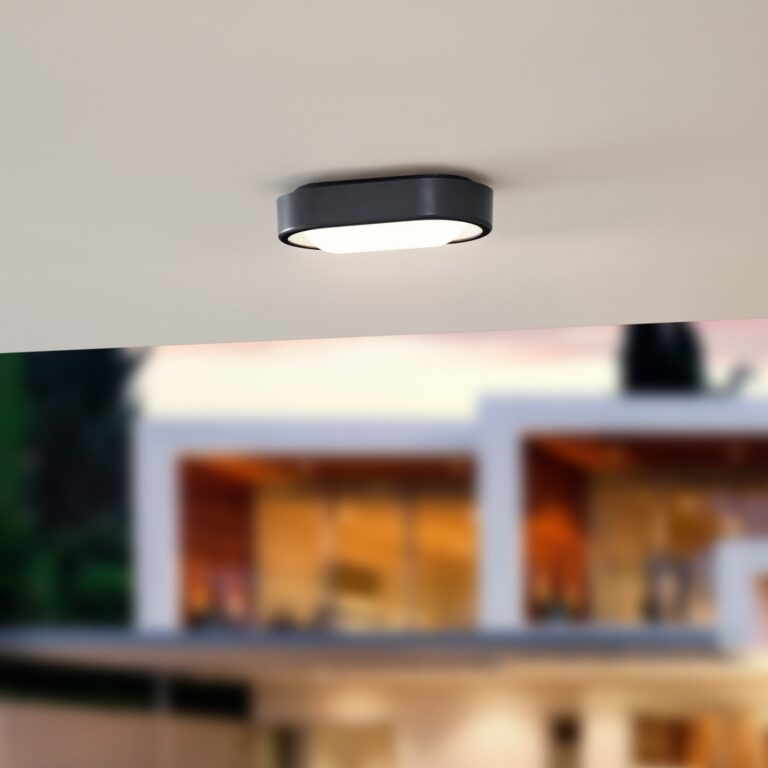 Niniel Oval LED Udendørs Loftlampe Black/White - Lindby - Terrasse - Moderne - Plastik - Med én lyskilde