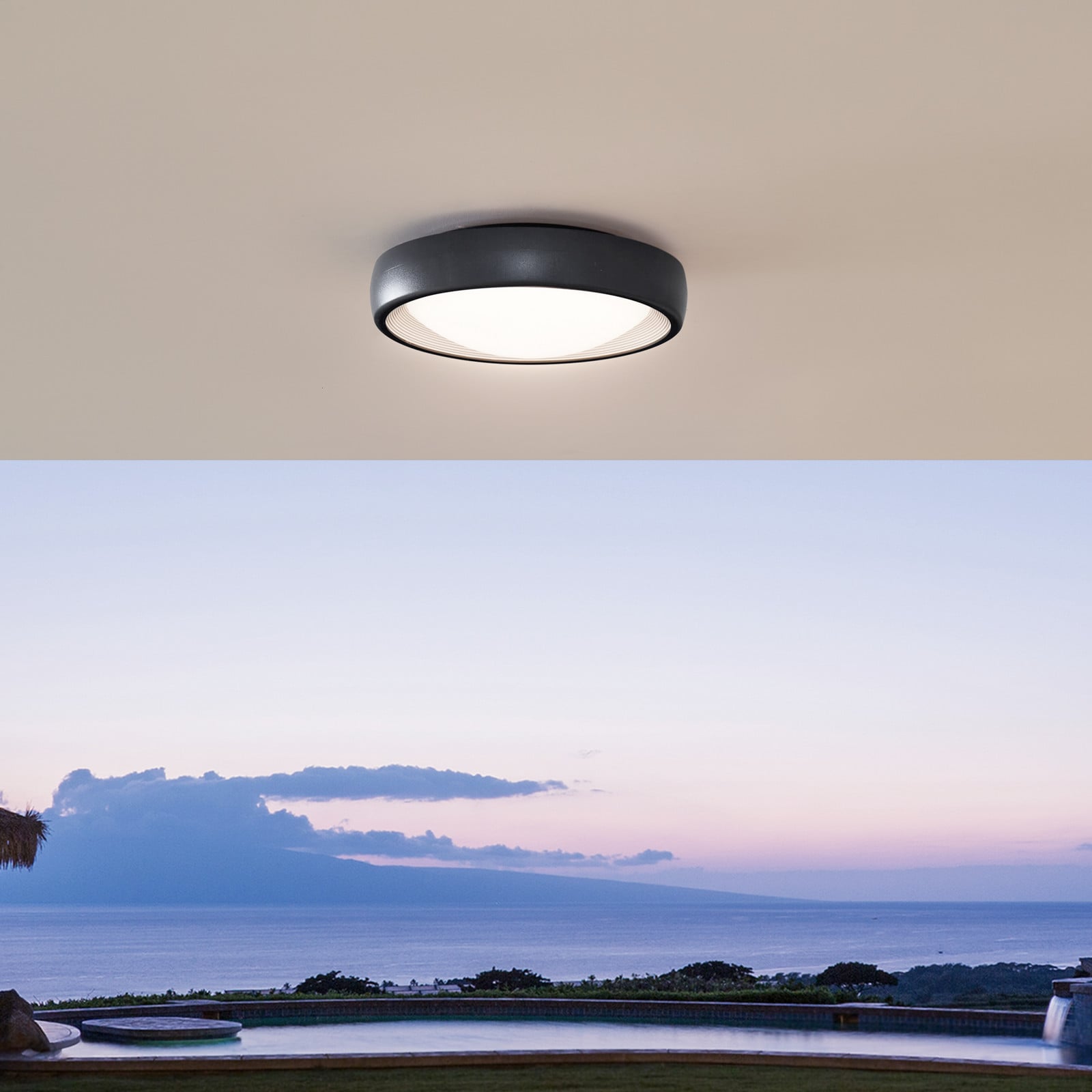 Niniel Round LED Udendørs Loftlampe Black/White - Lindby - Terrasse - Moderne - Plastik - Med én lyskilde
