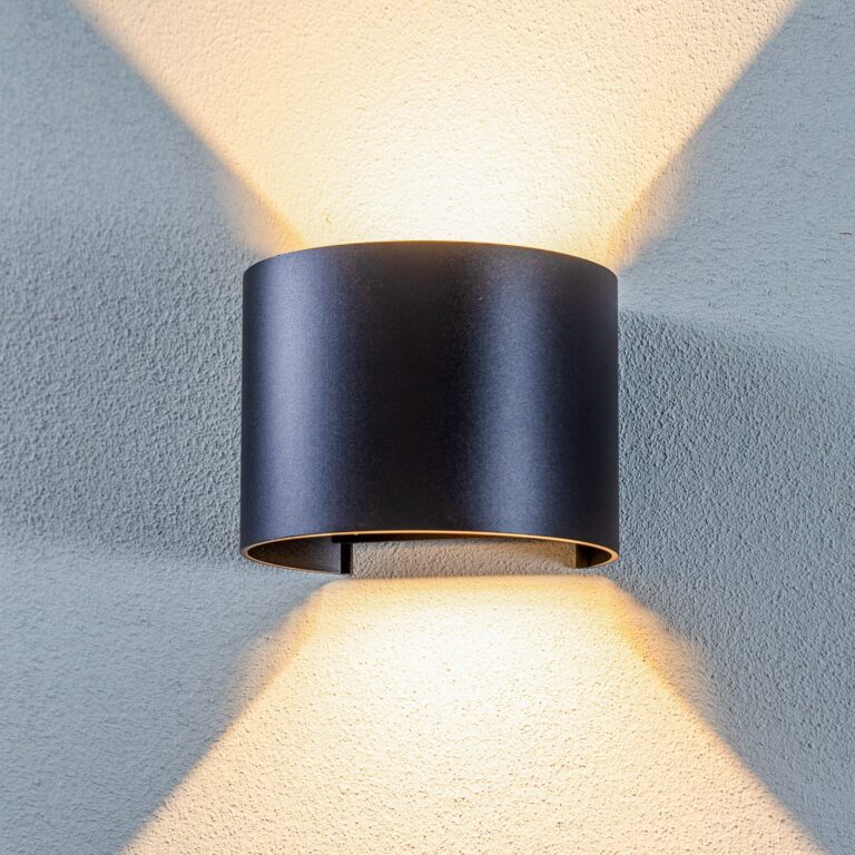 Nivar Round LED udendørs væglampe, sort – Lindby - Altan - Moderne - Metal - Rund