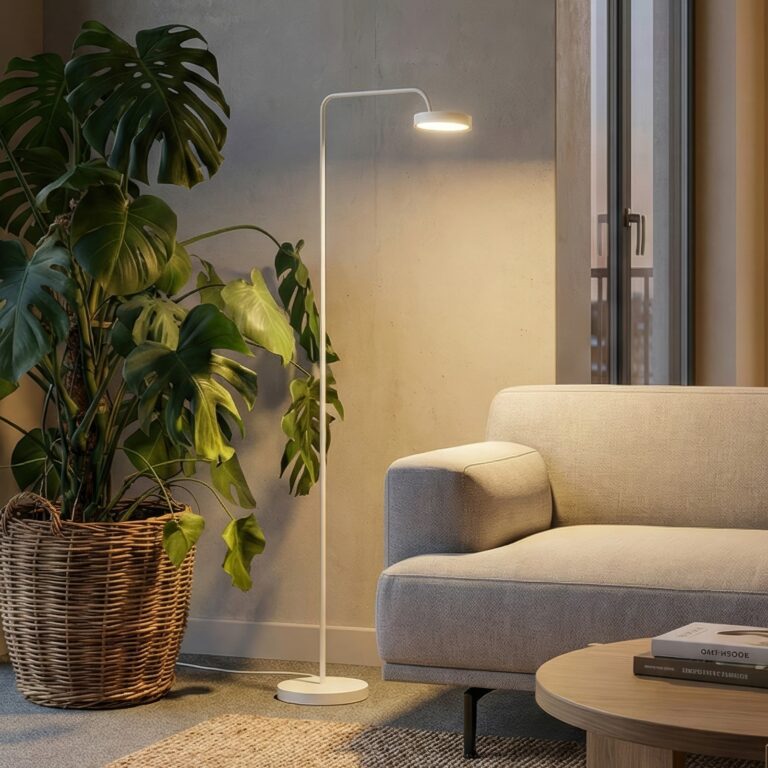 Nivo LED-gulvlampe, hvid, højde 120 cm, 50° dæmper – Sigor - Stue - Moderne - Aluminium - Med én lyskilde
