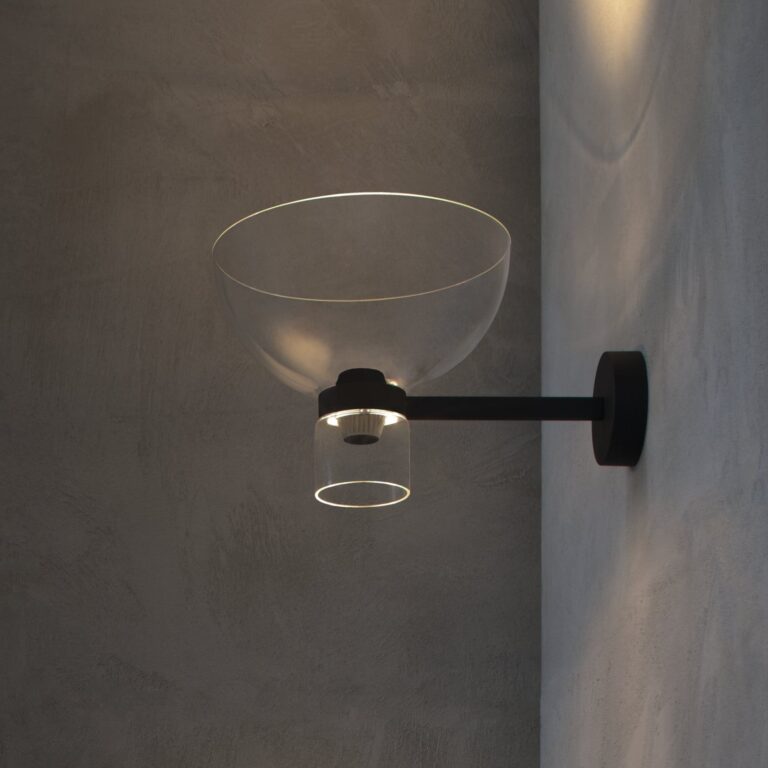 Nocturne Bowl LED-væglampe, sort, glas, dæmpbar – FLOS - Entré - Design - Aluminium - Med skærm