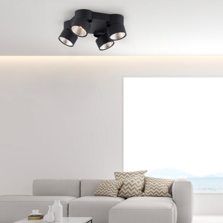 Nola LED-loftlampe, 4 lyskilder, sort – PURE - Stue - Moderne - Metal - Med flere lyskilder