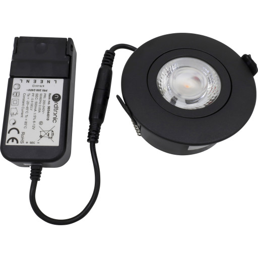 Nordtronic Low Profile Flexible udendørs indbygningsspot, driver, Ø7,5 cm, sort, 3000K