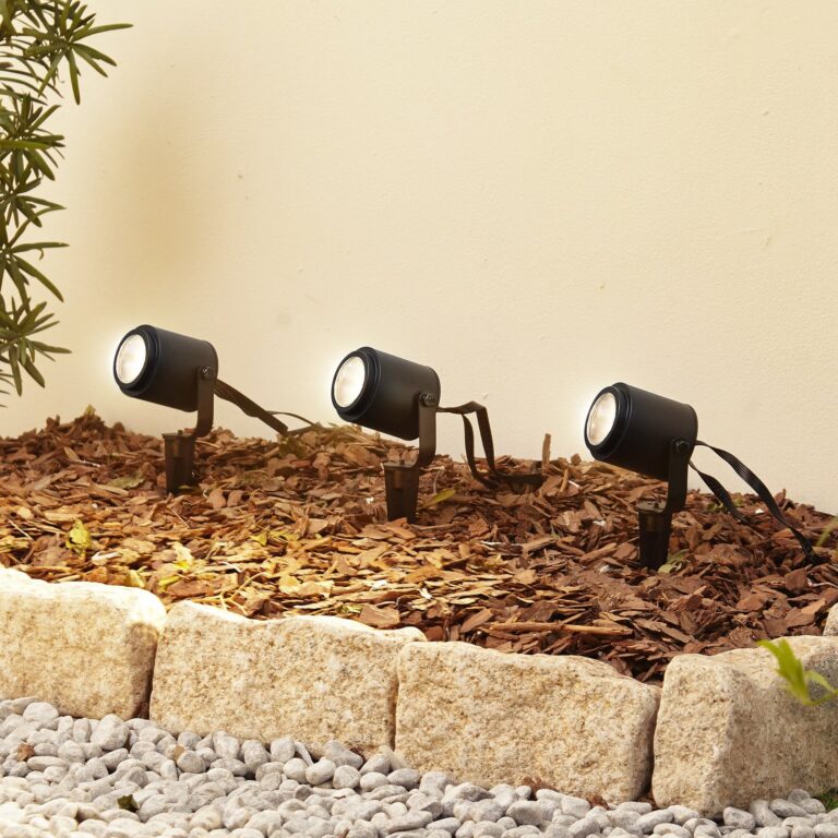 Nymo Smart LED udendørs spot med spyd, 3 stk., sort – Lindby - Terrasse - Moderne - Metal - Med flere lyskilder