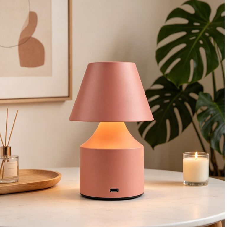 Opladelig LED bordlampe - Rosa, touch dæmpbar, 3i1, IP20 indendørs