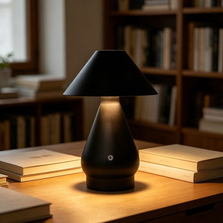 Opladelig LED bordlampe - Sort, Ø16cm, 21,5cm høj, touch dæmpbar, 3i1, IP20 indendørs