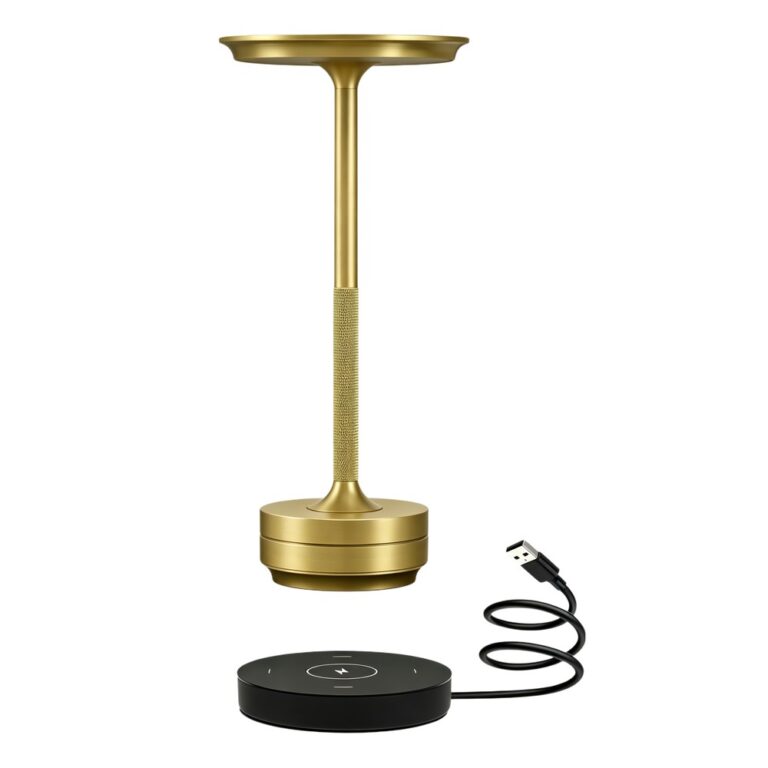 Opladelig LED bordlampe med trådløs opladning - Guld, touch dæmpbar, CCT, IP54