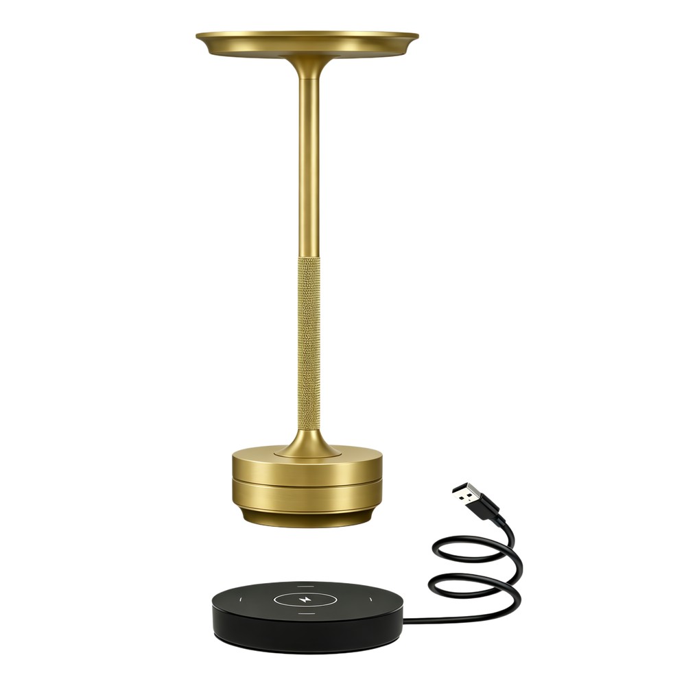 Opladelig LED bordlampe med trådløs opladning - Guld, touch dæmpbar, CCT, IP54