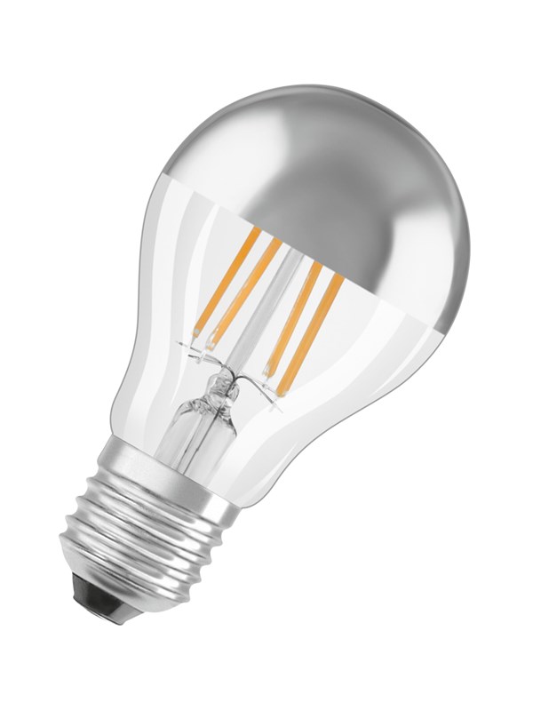 Osram LED pære Standard topforspejlet sølv filament 640lm 6,5W/827 (50W) E27 dæmpbar E27