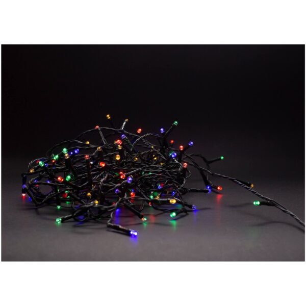 Outlet: 5 m. multicolor LED julelyskæde - 50 LED, IP44 udendørs, IR fjernbetjening, timer, batteri