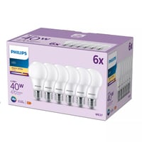Philips E27 LED-pære, mat, 470lm, 2700K, 4,9W - 6 pak