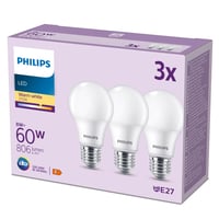 Philips E27 LED-pære, mat, 806lm, 2700K, 8W - 3 pak
