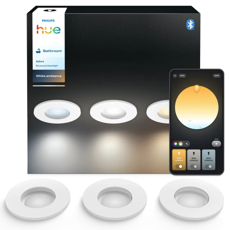 Philips Hue Adore White Ambiance LED Indbygningsspot til Bad Hvid 3x4,2W 3-pak
