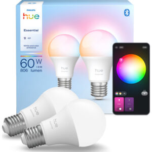 Philips Hue Essential White Color Ambiance E27 standardpærer, 2-pak