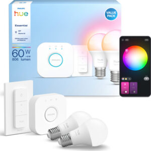 Philips Hue Essential White Color Ambiance E27 standardpærer, startsæt, 2-pak