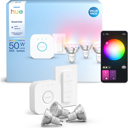 Philips Hue Essential White Color Ambiance GU10 spotpærer, startsæt, 3-pak