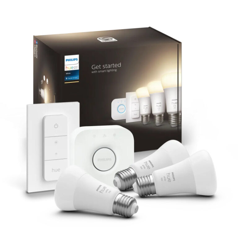 Philips Hue White A60 LED Pære E27 1100 lm Startsæt 3-pak med Dimmer Switch