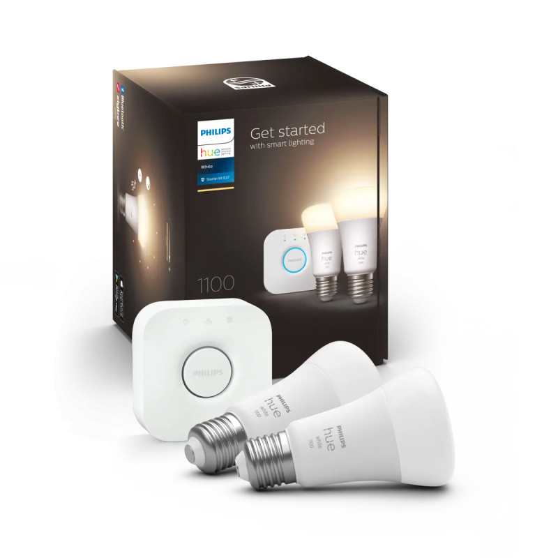 Philips Hue White A60 LED Pære E27 Startsæt 1100 lm 2-pak med Bridge