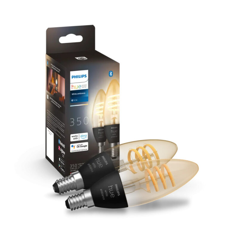 Philips Hue White Ambiance Filament Kertepære E14 4,6W Bluetooth 2-pak