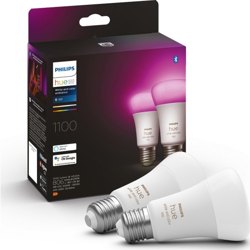 Philips Hue White Color Ambiance E27 standardpære, 2000K-6500K, 9W, 2-pak