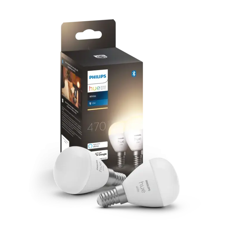 Philips Hue White P45 Kronepære E14 40W Bluetooth 2-pak