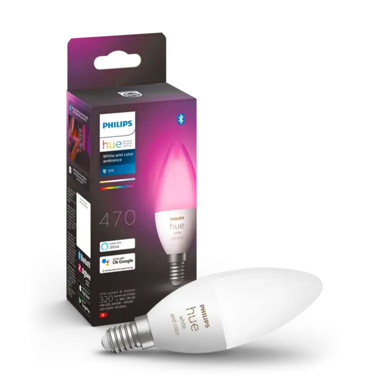 Philips Hue White and Color Ambiance B39 Kertepære E14 25W Bluetooth 1-pak