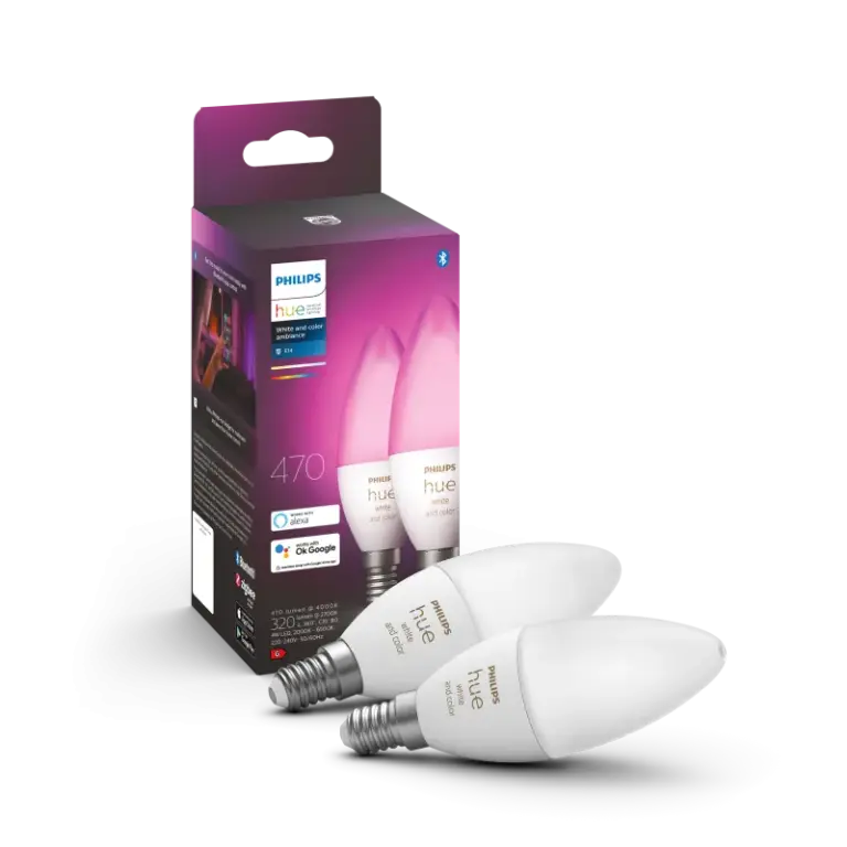 Philips Hue White and Color Ambiance B39 Kertepære E14 25W Bluetooth 2-pak