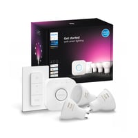 Philips Hue starterkit, 3 x 350 lm Color & White Ambiance GU10-prer, Dimmer Switch, Bridge