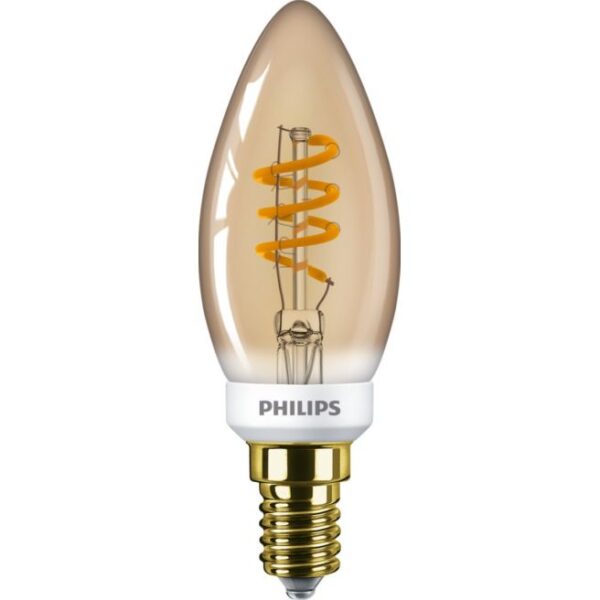 Philips LED Classic Spiral Filament 15W kerte E14 guld dæmpbar 1 stk - 8718699676131