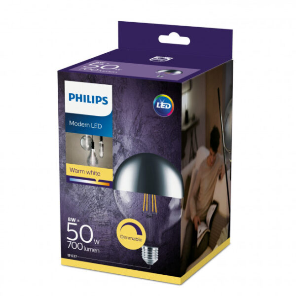 Philips LED Filament Topforspejlet 50W Globe E27 klar dæmpbar 1 stk - 8718699593414