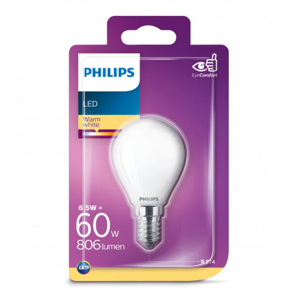 Philips LED Glas krone 60W E14 varm hvid mat ikke dæmpbar 1 stk - 8718699648848