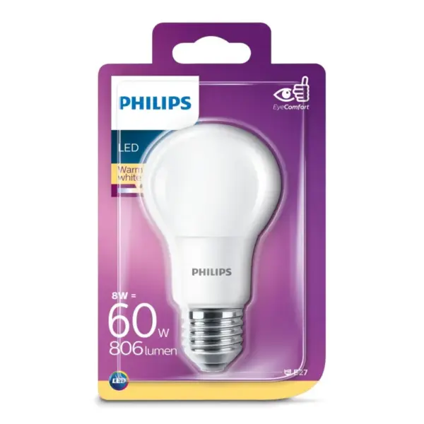 Philips LED Plast 60W standard varm hvid mat E27 ikke dæmpbar 1 stk - 8718696577073