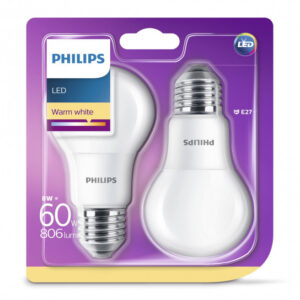 Philips LED Plast 60W standard varm hvid mat E27 ikke dæmpbar 2 stk - 8718696576830