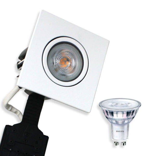 Philips LED Spot Firkant. Mat. Hvid Quick UNI Install (Dæmpbar)