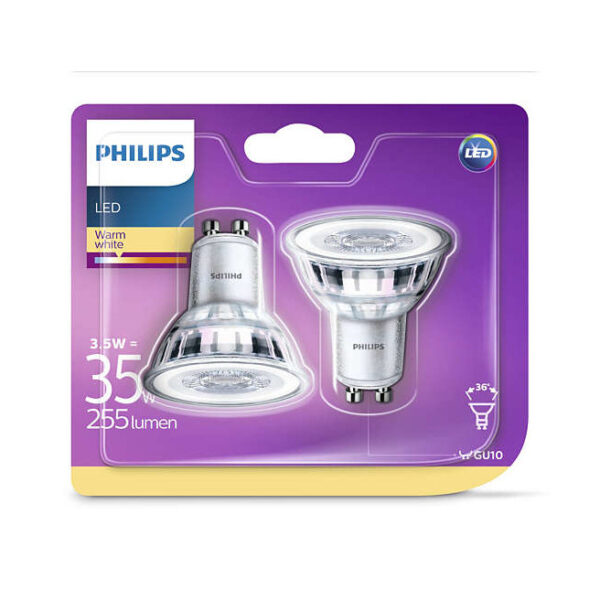 Philips LEDClassic 35W spot glas GU10 varm hvid ikke dæmpbar 2 stk - 8718696582633