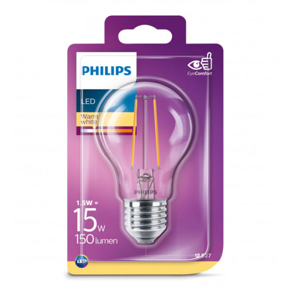 Philips LEDClassic Filament 15W standard E27 varm hvid klar ikke dæmpbar 1 stk - 8718699648886