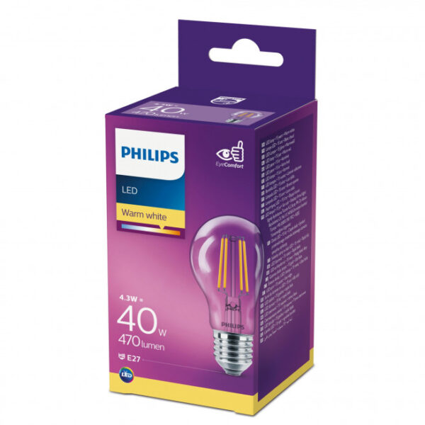 Philips LEDClassic Filament 40W E27 varm hvid klar ikke dæmpbar 1-stk - 8718699665265