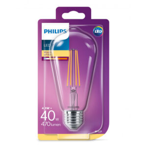 Philips LEDClassic Filament 40W ST64 E27 varm hvid klar ikke dæmpbar 1 stk - 8718696807897