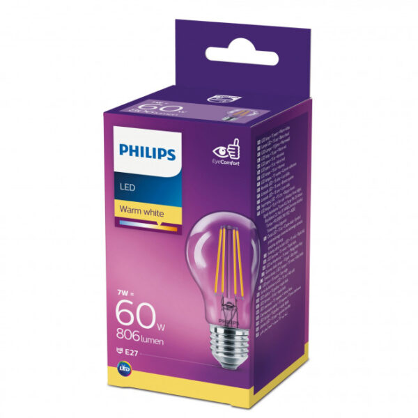 Philips LEDClassic Filament 60W E27 varm hvid klar ikke dæmpbar 1-stk - 8718699665289